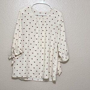 women’s blouse tunic beige burgundy polka dots M